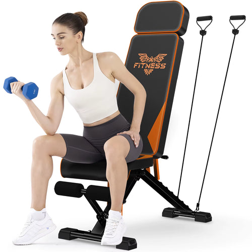 Adjustable Workout Weight Bench Full Body Exercise with Resistance Bands Weight Lifting Sit-Ups Home Gym Workouts Weight Bench